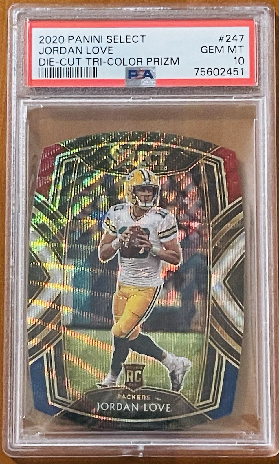 2020 Panini Select Jordan Love #247 Tri-Color Prizm Die-Cut rookie PSA 10