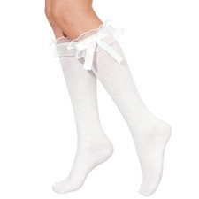IANFAN School Girl Socks, 1 Pair White Knee High Sock With Bows 11,
