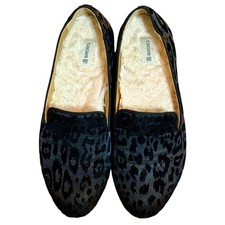 Birdies The Starling Leopard Velvet Loafer Flats Faux Fur Lining Womens Sz-6.5