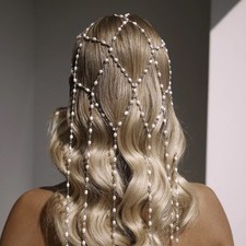 Women Head hoop dress Pearl Net Fashion Luxury Metal Jewelry Hair Chain 25341