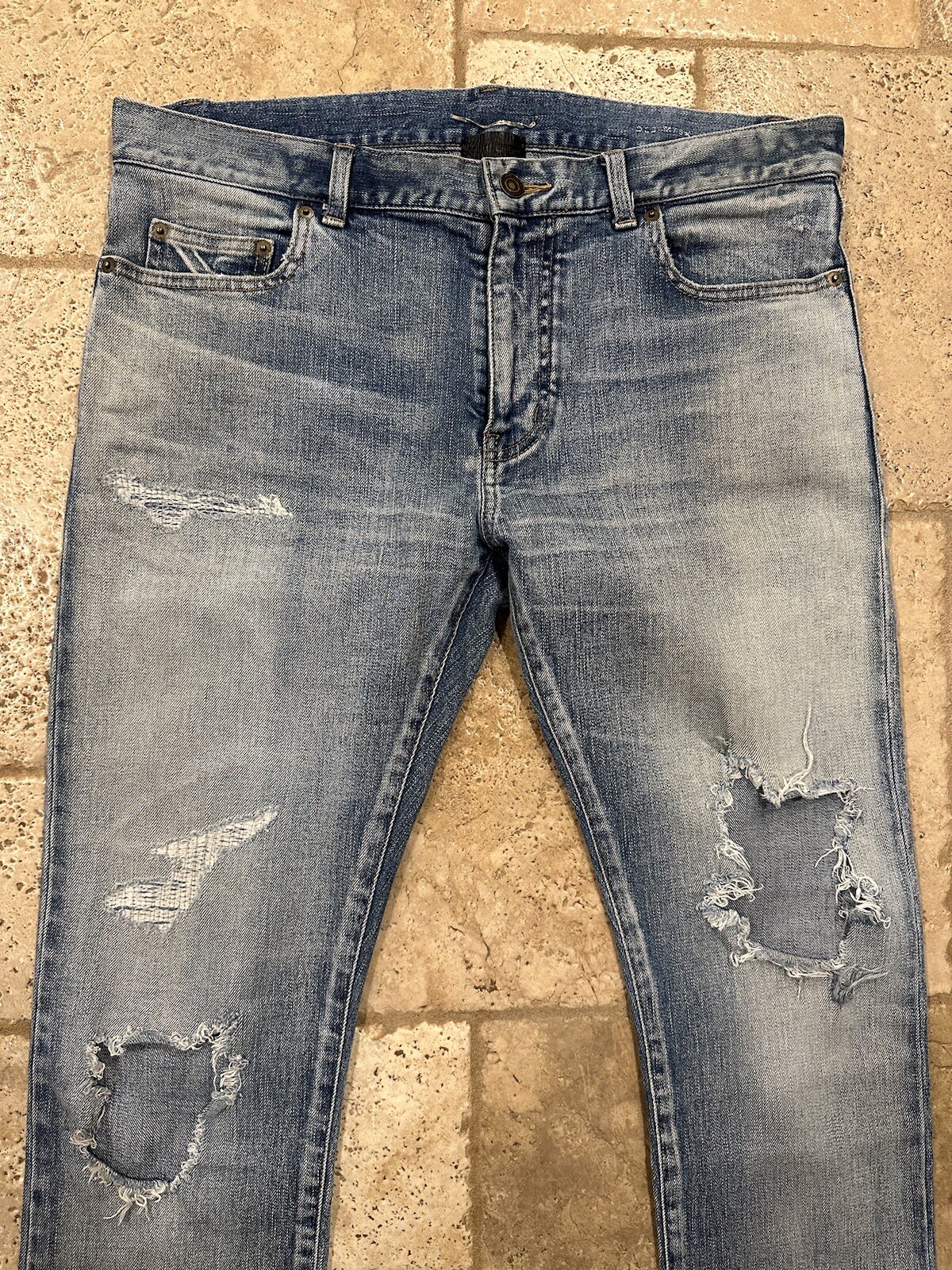 Saint Laurent x Hedi SS16 denim blu lavato effetto invecchiato D02