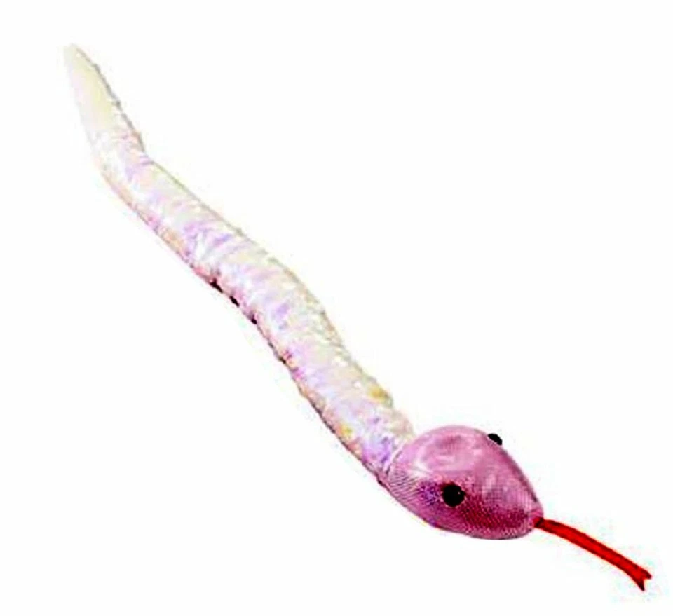 Plush Stuffed Snake (26") Reversible Sequins.  Iridiscent White & Pink - Image 2 of 2