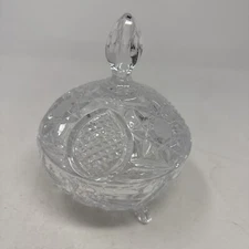 Vintage Crystal Covered Candy Dish 24% PbO Lead Oxide Hand Cut With Lid & Finial