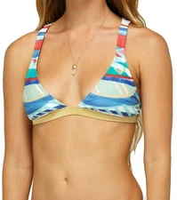 Roxy Golden Maze Criss Cross 70s Halter Bikini Top