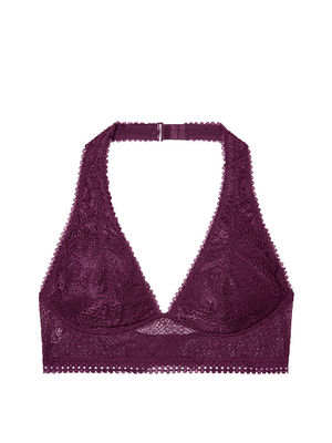 BRAND NEW Victorias Secret  Lace Long Line Halter Plunge Bralette Ruby Wine M 