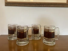 Vintage Culver Barware Beer Mugs Glasses Tortoise Shell & Gold (set Of 4)