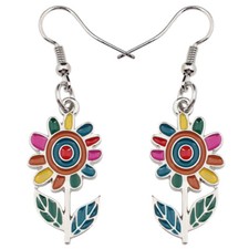 Enamel Alloy Floral Flower Earrings Dangle Gifts Plants Charms Jewelry for Women