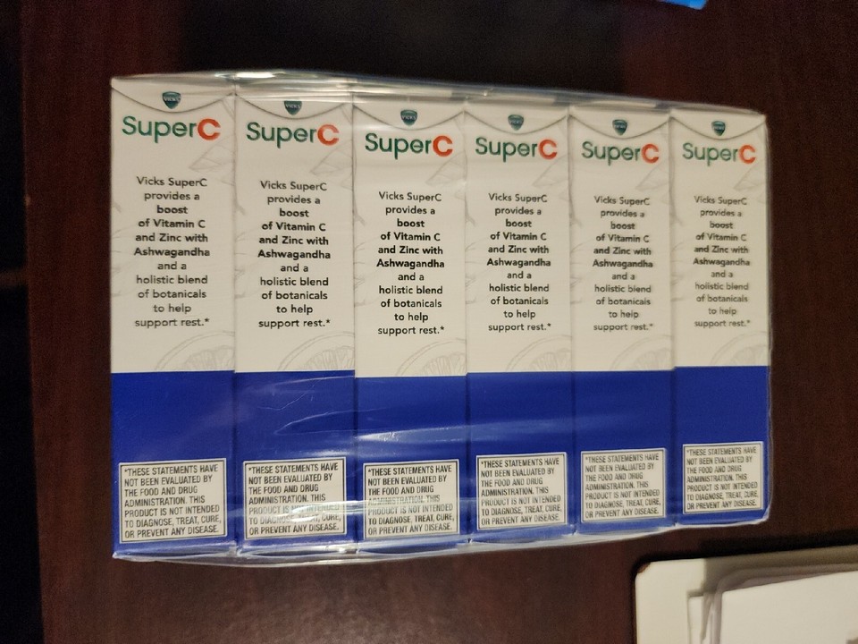 6 Packs Vicks SUPER C Vitamin C + Zinc REST + REPLENISH 28 Caplets Exp