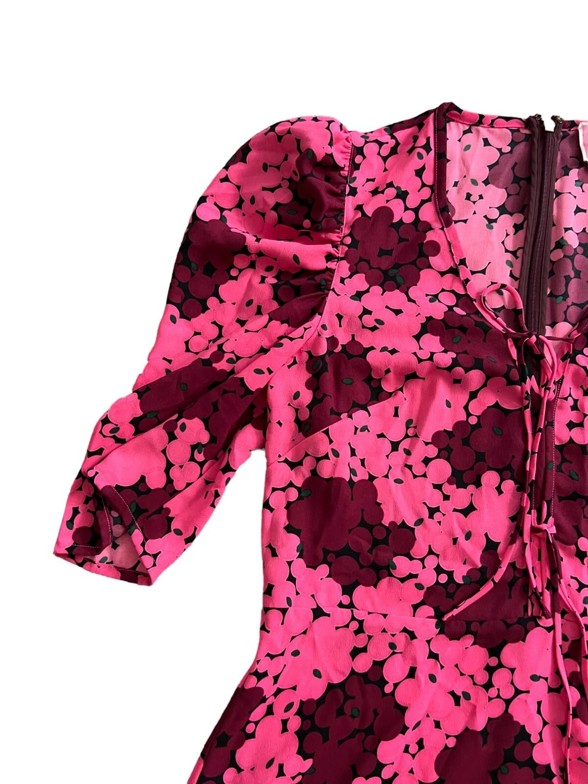 Abito donna Kate Spade 8 linee cravatta a pois a bolle davanti rosa manica a sbuffo lunghezza ginocchio