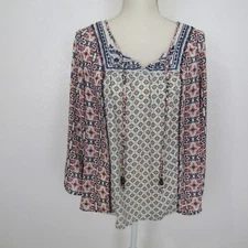 Xhilaration Shirt Top Blouse Pullover V-Neck Women's XL Blue Floral Boho Peasant