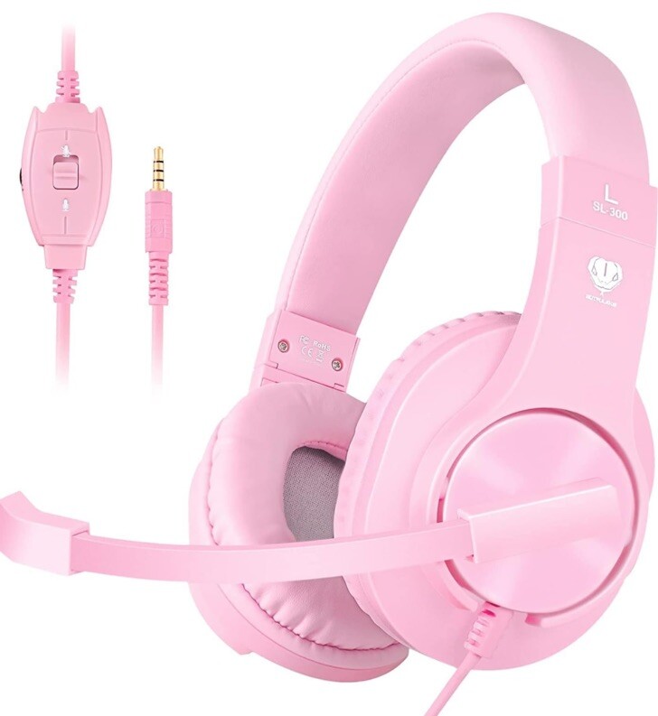 Gaming Headset for PS5,PS4,Xbox,PC, Kids Headphones with Mic School PINK-image