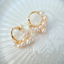 Handmade Twisted Hoop Real Freshwater Pearl Stud Earrings - Bridal Earrings