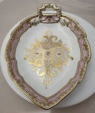 Antique KPM Berlin Handpainted Porcelain Pink Gold Lace Leaf Flower Design Dish 