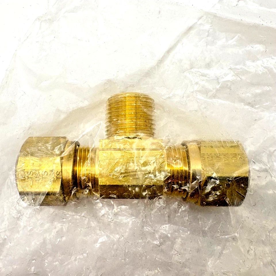 (5 Pack) 1/2" x 1/2" x 3/8" Brass Air Brake Male Branch Tee - Image 2 of 3