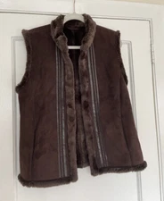 BASLER Waistcoat Gilet Vest Body Warmer Brown Faux Suede Fur Lined 8/10 Eur 38