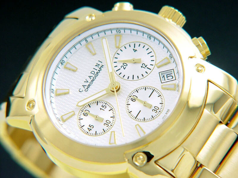 CAVADINI Herrenuhr Chronograph  CV-920 10 Bar Edelstahl IP-vergoldet silber - Bild 3 von 3