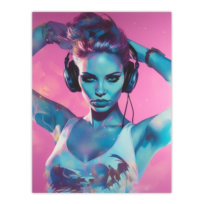 Club Music Dance Headphones Girl Rhythm Energy Artwork Wall Art Poster Print