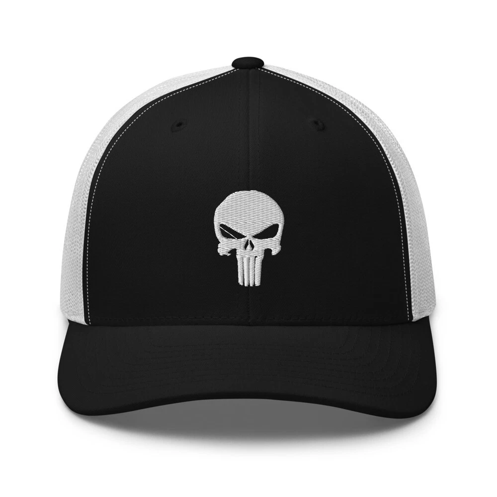 Punisher Hat, Punisher Embroidered Trucker Hat, Skull Snapback Cap