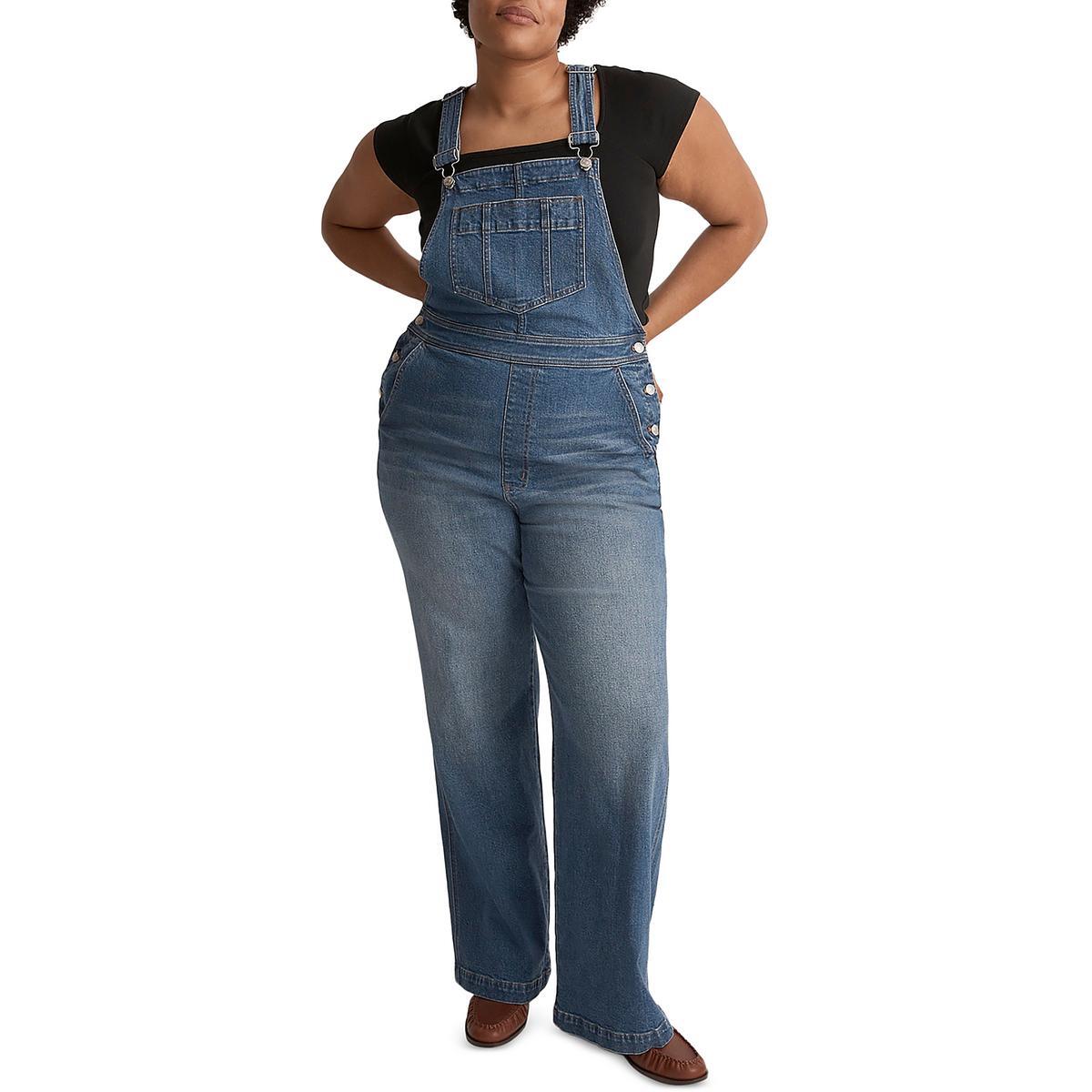 Женские синие джинсовые комбинезоны Madewell с расклешенным квадратным вырезом горловины 2 BHFO 9556 4990₽