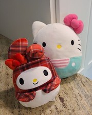 Lot of 2 SQUISHMALLOWS Hello Kitty  My Melody Red Plaid Plush Small Teal Pink