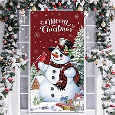 Christmas Snowman Door Cover Merry Christmas Door Decorations Winter Red