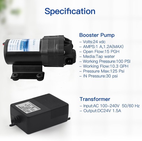 Geekpure Reverse Osmosis Booster Pump Kit with Transformer + High and Low Switch - Picture 2 of 7