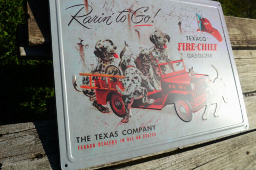 Texaco Fire-Chief Gasoline Embossed Tin Metal Sign - Gas Station - Dalmatians - Picture 3 of 5