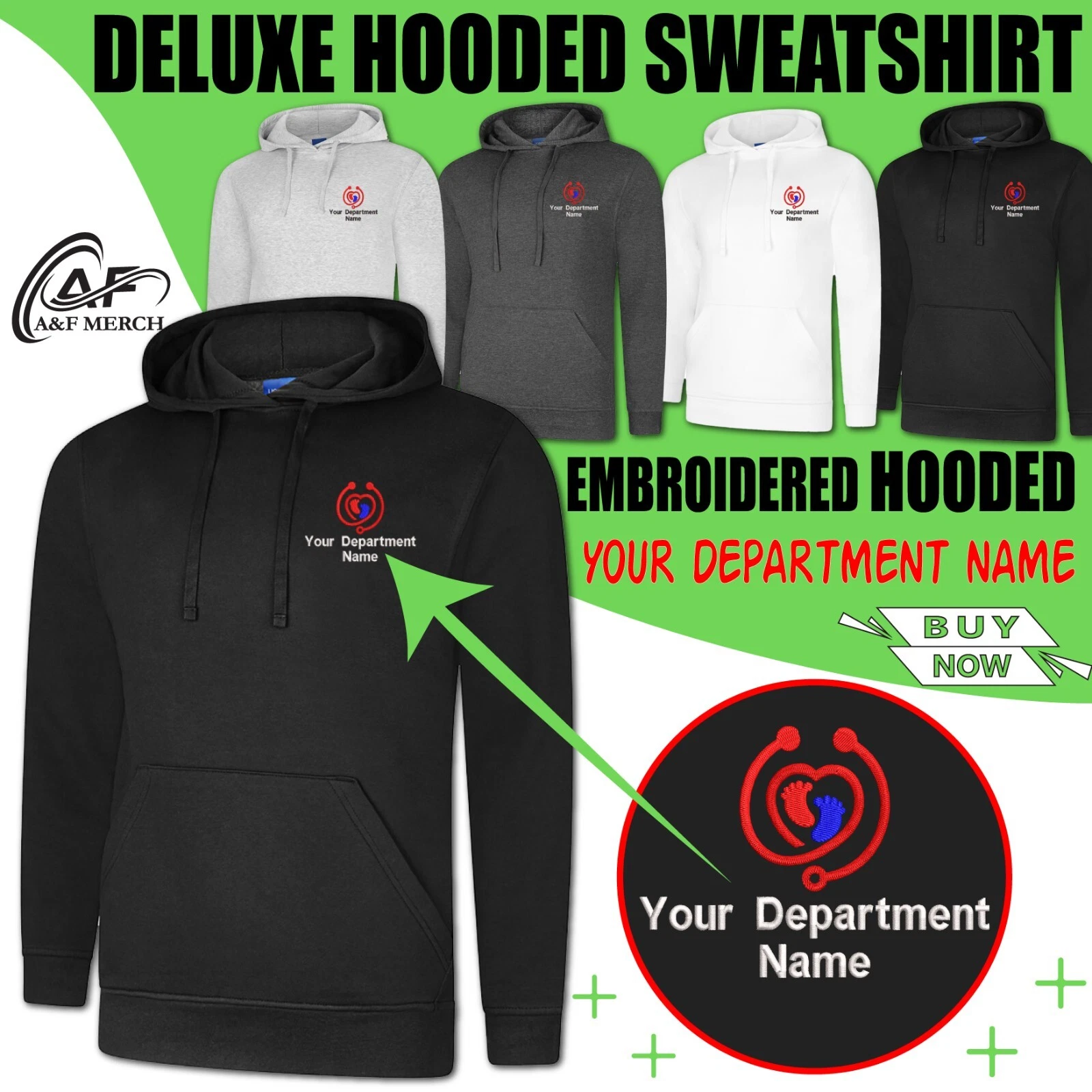 Personalised Custom Embroidered Hoodie Department Name Heart Doctor Nurse Staff