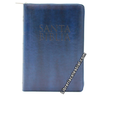 BIBLIA REINA VALERA 1960 LETRA GRANDE TAMAÑO MANUAL INDICE, CIERRE COLOR AZUL 