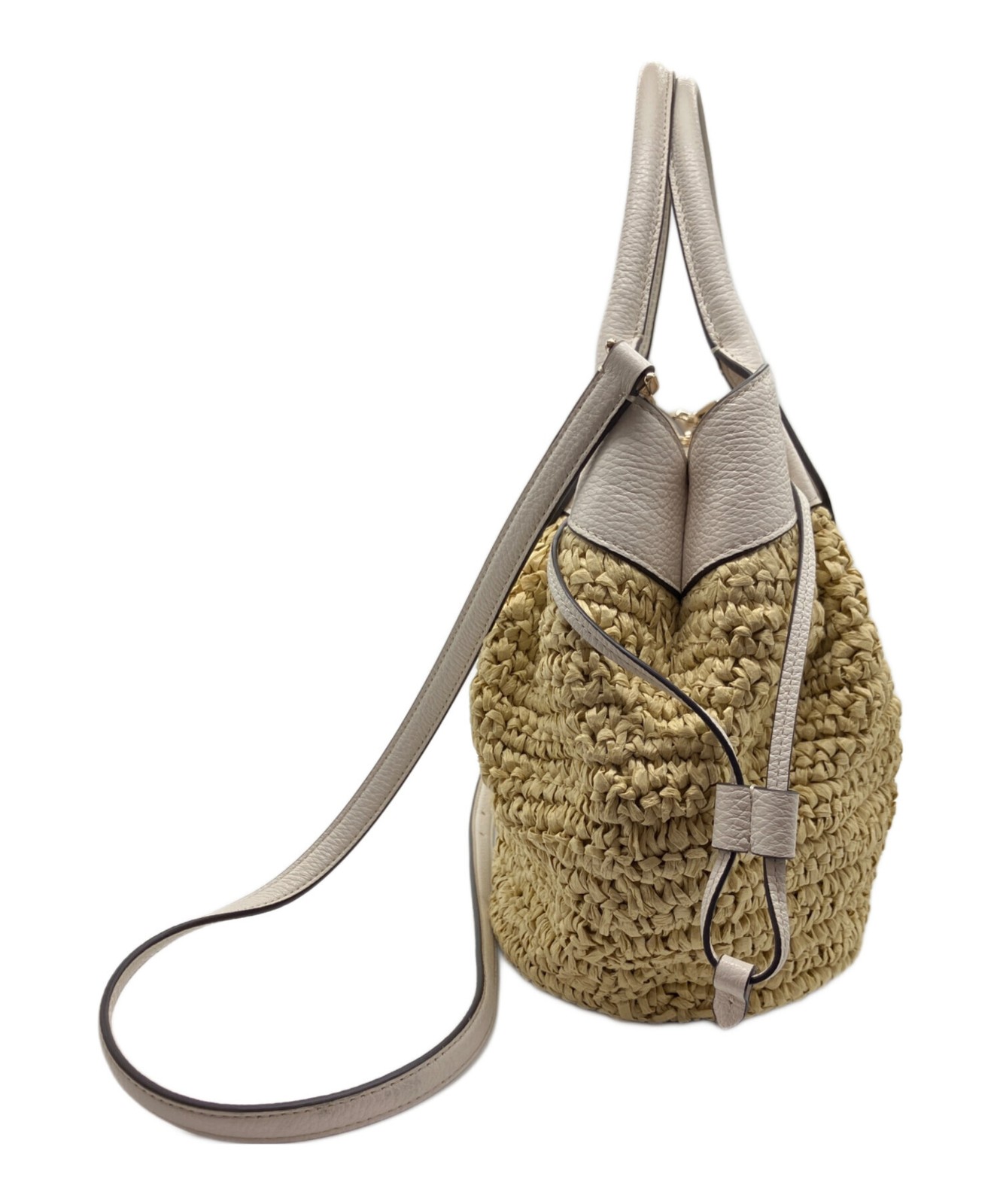 Kate Spade Dumpling Straw Large Satchel Ivory Leather Women Used Authentic thumbnail 4