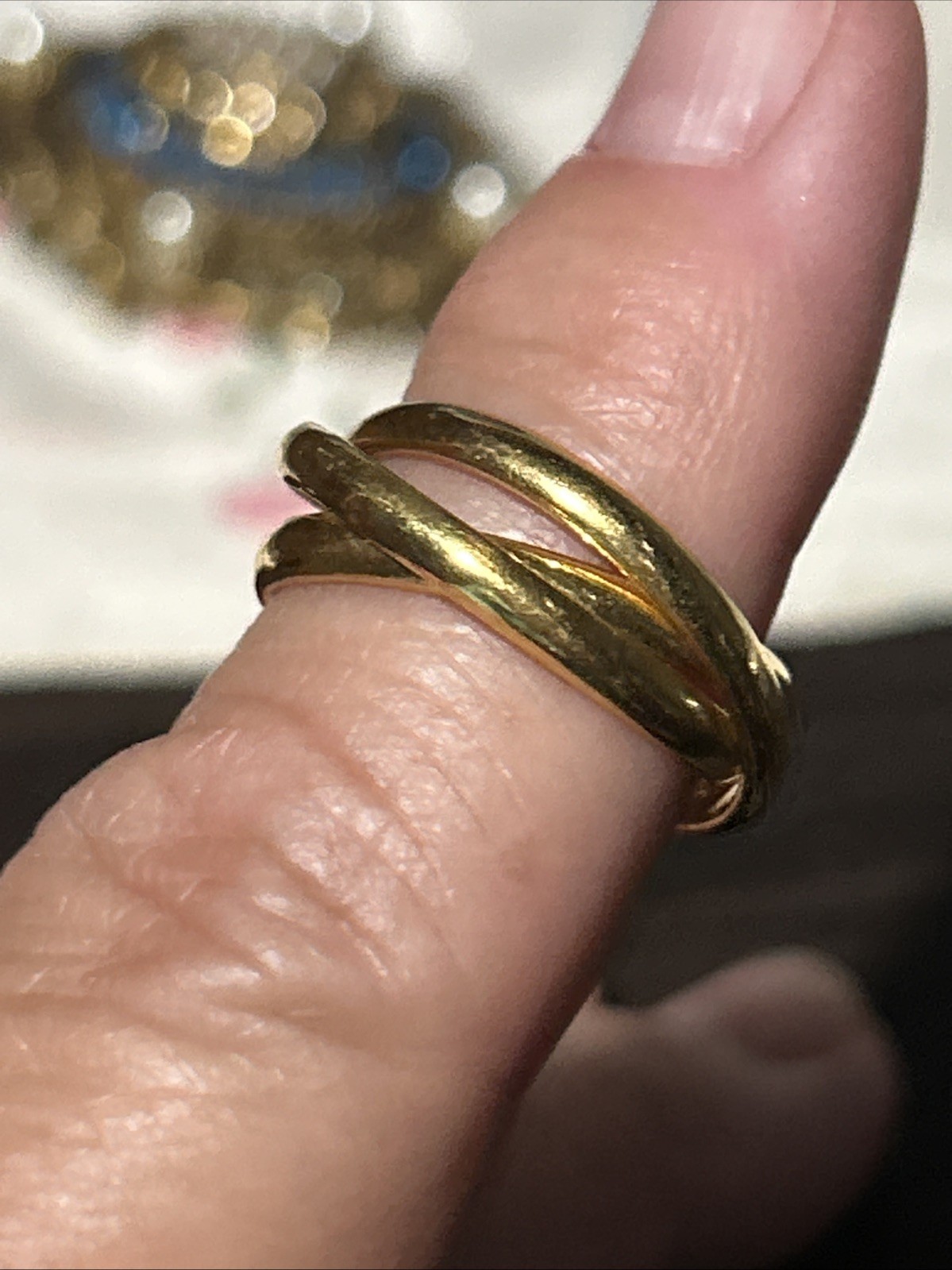 Triple Interlocking Rolling Thin Band Ring in 14-… - image 3