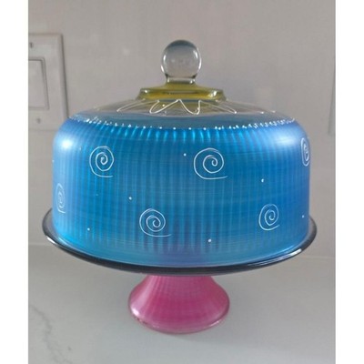Golden Hill studio Peruvian Splendor turquoise cake dome and stand Hand Painted