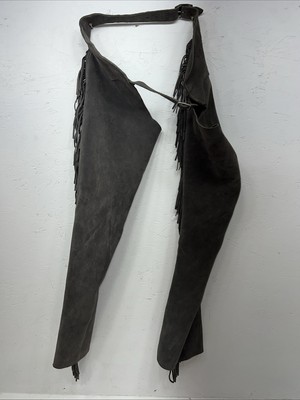 NOS Gray Show Chaps With Fringe Adjustable Waist 38  L-31