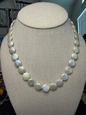Genuine Coin Freshwater Pearl Strand Choker Necklace Toggle Clasp