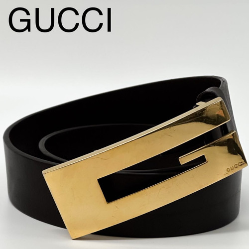 Gucci Tom Ford Era Leather Belt Gold Buckle Rare Size 70 90s Vintage Auth JAPAN