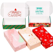 25 Pack 8x4x2 inch Small Christmas Gift Box with Lid, Recyclable Corrugated C...
