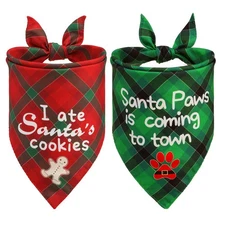 Christmas Dog Bandanas 2 Packs, Reversible Pet Triangle Scarf Plaid Festival ...