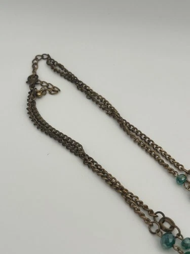 Teal Green Iridescent Beaded Statement Necklace Multi Strand Boho Gold Tone image 3
