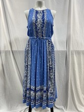 NWT LOFT Blue and Floral Summer Dress Size Large Open Back