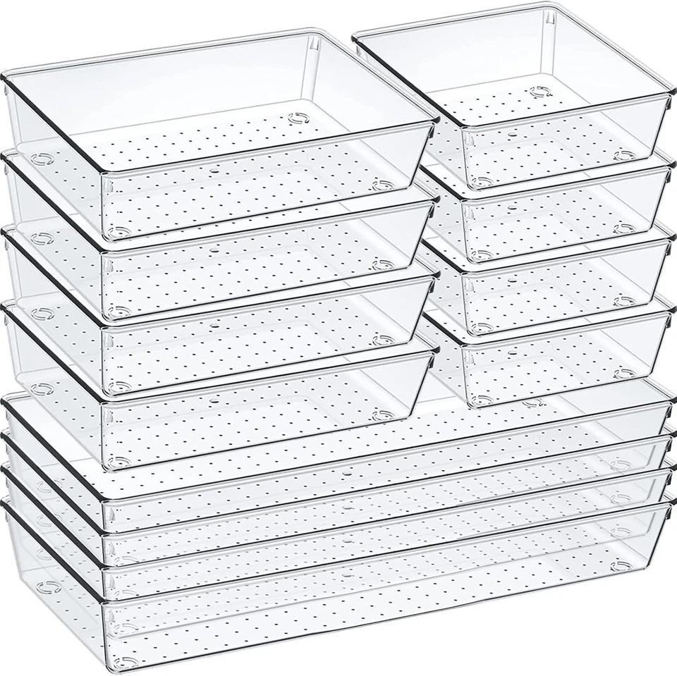 Stackable Clear Plastic Drawer Organizers - 12 Large Trays for Custom Storage - Image 3 of 4