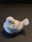 Nancy Gribble Signed Blue Flower Bird Sparrow Ring Dish Trinket Box EUC