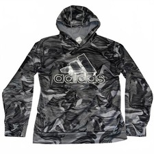 Adidas Hoodie Boys Size Large 14/16 Gray Black Patterned Thin