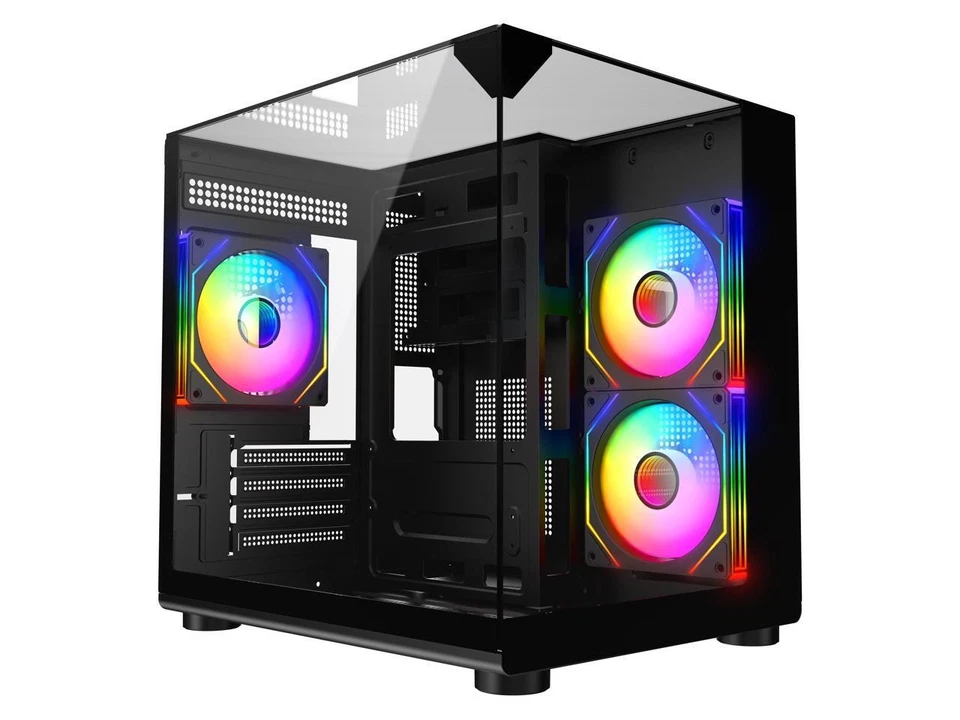 Computadora para juegos hágalo usted mismo ARGB-DC100-BK negra doble USB3.0 vidrio templado Micro ATX C Foto 2 de 4