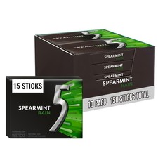 5 Gum Spearmint Rain Sugar Free Chewing Gum Bulk, 15 Stick Box Pack of 10