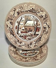 Set of 6 Vtg Johnson Bros Historic America Thanksgiving Frozen Up Dinner Plates