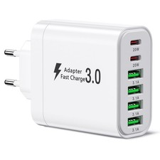 Caricatore USB C, 52W 6 Porte（2 USBC + 4 USBA）Caricatore Rapido USB Spina Muro,