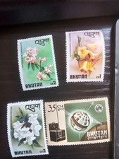 Bhutan postage stamps, lot of 59 stamps. 6 used, 53 unused