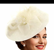 Women  s Ivory Mesh Fascinator Headpiece w/ Bow  Pearls, One Size, Solid
