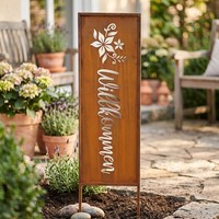 Willkommen H83Cm Stele Rost Rostdeko Braun Gartenstecker Garten-Deko Edelrost