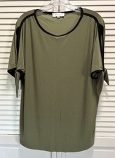 Tara By Vince Camuto Green/Black Short Split Sleeve Bow Blouse Size XL